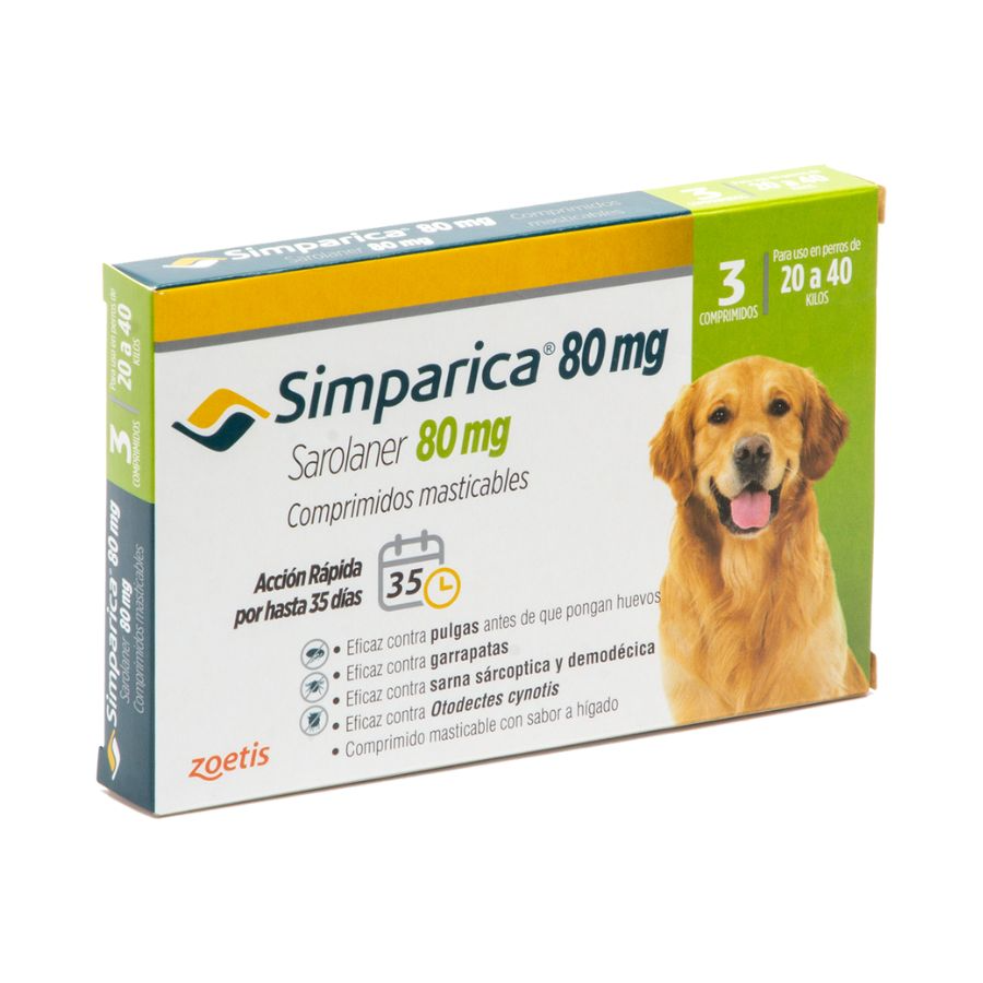 Simparica antiparasitario oral masticable para perros de 20 a 40 KG 3 comprimidos, , large image number null